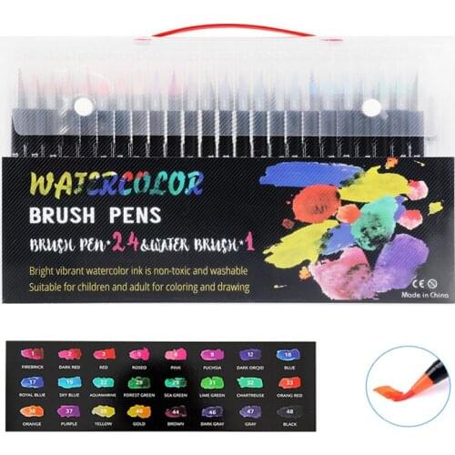 Art Marker 48 Colors Watercolor Brush Pens Markers Pens for Drawing Coloring Books Manga Calligraphy School Supplies Stationery