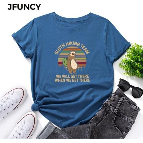 JFUNCY Oversize Womens Tops Cute Sloth Print Harajuku Tshirt Female Shirts Summer Casual Short Sleeve Basic Tee Cotton T-shirt