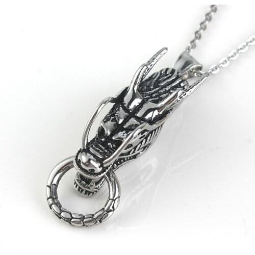 Classic Style Stainless Steel Chinese Style Dragon Head Pendant Link Chain Necklace for Anniversary Gift Jewelry