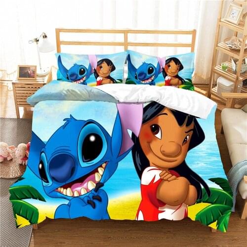 Disney Lilo & Stitch Bedding Sets Kids Boys Girls Birthday Gifts Bed Linings Duvet Cover with Pillowcases Children Decorate Home