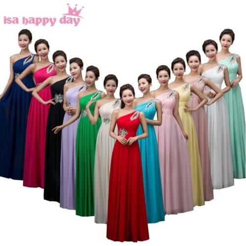 Party red one shoulder bridesmaid brides maids dresses plus size greek goddess long chiffon dress party gown yellow B3754