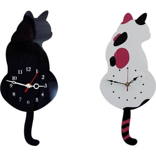 Creative Cute White/Black Wagging Tail Cat Wall Clock for Household Decorative Wall Clocks 2017ing