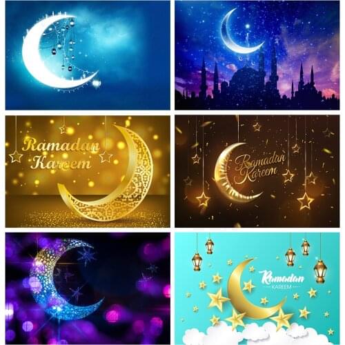 Laeacco Eid Mubarak Mosque Dreamy Magic Lamp Moon Scene Child Portrait Photography Background Photography Backdrops Photo Studio