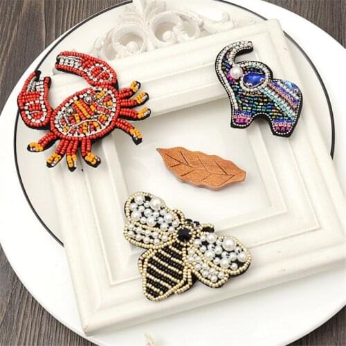 Maxsin 1 Pc High Quality Handmade Beaded Pearl Rhinestone Elephant Bee Crab Sticker Handbag Shoe Hat Patch DIY Accessories