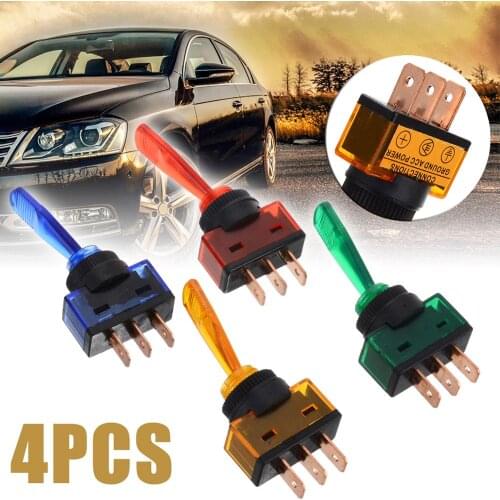 Mayitr 4Pcs/set 12V 20A 3 Pin On/Off SPST Blue Red Green Orange LED Switches Toggle Rocker Switch Car Boat Universal