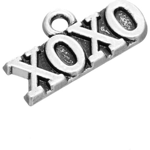 Metal XOXO Alphabets Engraved Antique Silver Charm