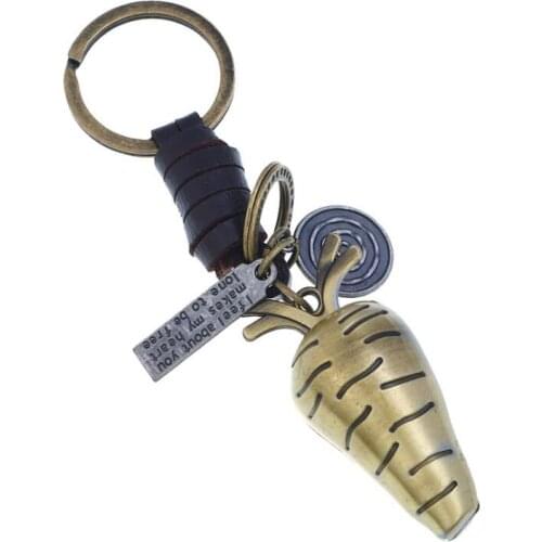 Fashion Big Alloy Keychain Vintage Cute Carrot Holder Keyring Women Men Kids Handmade Leather Key Chain Car Bag Accessories Gift