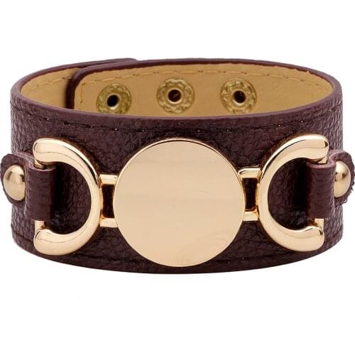 6 Color Fashion Metal Women Leather Bracelet Trendy Round Alloy Bracelets Bangles Adjustable Wrap Charm Bracele Jewelry