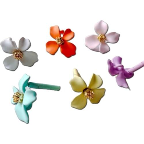 Multicolors Color Plated Flower Stud Earrings Accessories Eardrop Pendant Necklace Jewelry Component Diy Handmade Material 6pcs