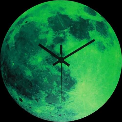 New 30cm Glowing Moon Wall Clock Wooden Luminous In The Dark Planet Hanging Moon Clock In Wall Watches Livingroom Home Decor
