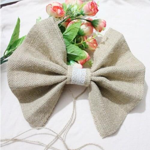 Very large 10pcs natural Jute Burlap Ribbon Bowknot 25X30CM Wedding Chair Decoration Craft Scrapbooking lace Hair Bow/Hat craft