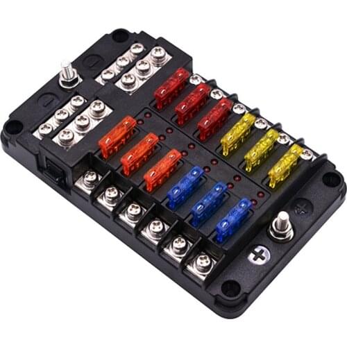 Plastic Cover Fuse Box Holder M5 Stud With LED Indicator Light 6 Ways Blade for Auto Car Boat Marine Trike