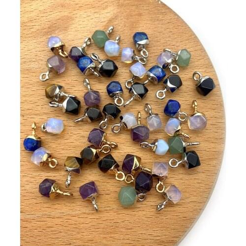 5pcs/pack Natural Semi-precious Stone Charms Pendants Circular Polysection Shape Amethyst Agate Diy for Making Necklace 6x11mm