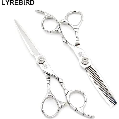 Professional hair scissors 6 INCH barber scissors Curved line Handle Engraved Flower Screw F531 Lyrebird HIGH CLASS NEW