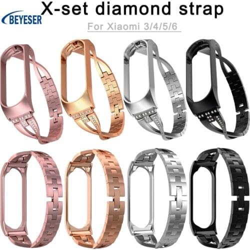 New Arrival Elegant Ladies Diamond Stainless Steel Watchband For Xiaomi Band 3/4/5/6 Metal Strap Replacement Wristband Bracelet