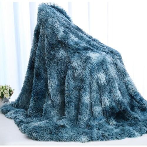 Luxury Plush Super Soft Blanket Colorful Gradient Bedding Sofa Cover Furry Fuzzy Fur Warm Throw Cozy Couch Blanket 160x200cm