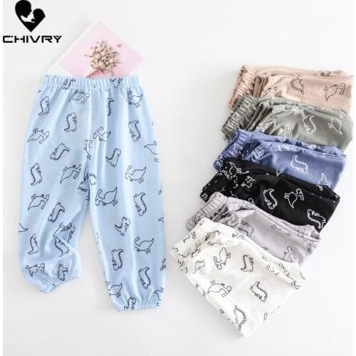 New 2021 Spring Summer Kids Boys Girls Thin Anti Mosquito Pants Cartoon Print Cotton Linen Bloomers Pants Trousers Baby Clothing