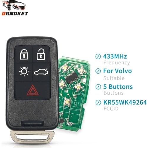 Dandkey Smart Car Remote Key KR55WK49264 For Volvo XC60 S60 S60L V40 V60 S80 XC70 KYDZ 5 Buttons 433Mhz ID46 Chip Key Shell