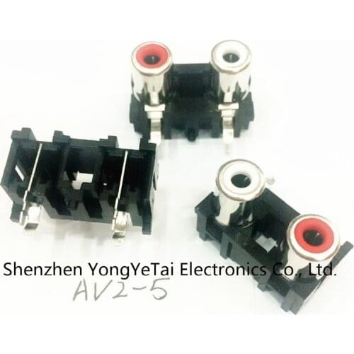 YYT Horizontal RCA jack AV Cinch audio jack 2 hole socket AV2-5 red and two RCA seat