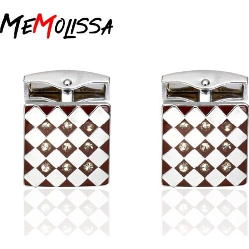 MeMolissa Blue crystal rhinestone square cufflinks High-end gifts Gold color cufflinks French shirt best gift for men