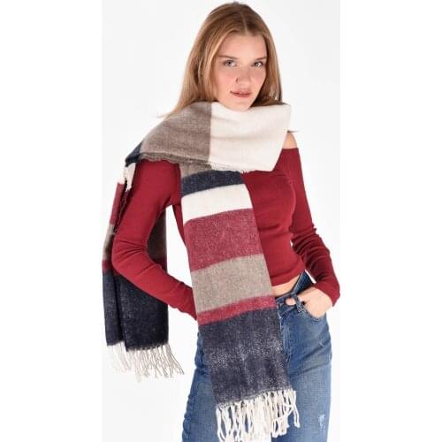 Womens Navy Blue-Burgundy Patterned Shawl 85 Acrylic 15 Polyester Turkish Made Fashion Stylish Design Welcome Quality 2021 trend Style New Model