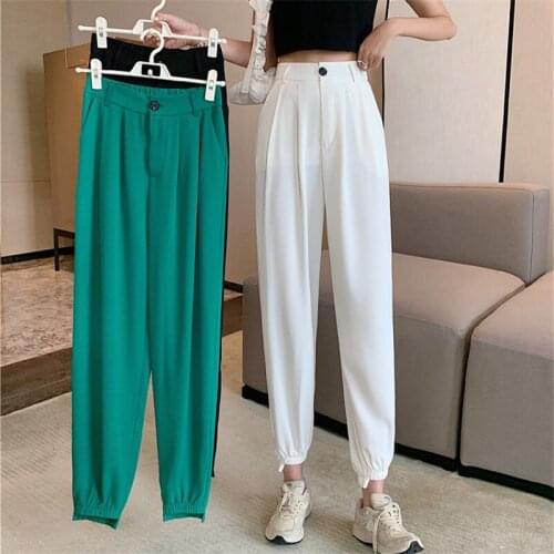 Women Pants ElasticityHigh Waist Loose Summer 2021 Thin Section Drape Sweatpants Fashion Girls Ankle-Length Harem Pants Green