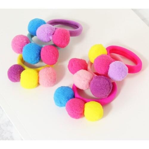 10pcs Childrens serve hair ring tie head ball fluff girls rubber band headdress colorful cute baby head flower hair accessories