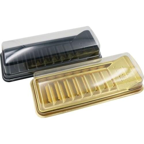 20 Sets Gold and Black Cake Roll of Boxs Rectangle Baking Biscuit Blister Box Dessert Plastic Storage Boxs Baking Tools Birthday