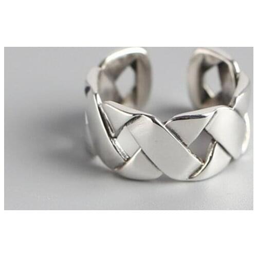 2021 Trend Woven Temperament Smooth Hollow Wide Face X 925 Sterling Silver Open Wide Rings For Women Anillos Mujer Jewelry SR298