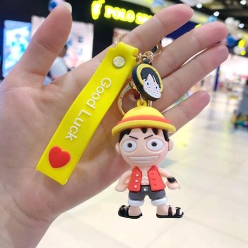 Anime 3D Keychain Cartoon Luffy With Hat Pendant Key Rings Key Buckles Women Men Bag Key Accessories Silicone Jewelry