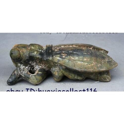 8" Ancient Antique China Hongshan Culture Xiuyan Jade Hand Carved Cicada Statue