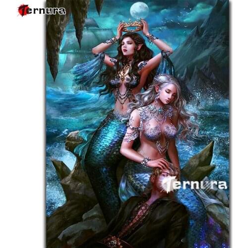 Diamond Embroidery painting Mermaid sisters couple 5d Full diamond painting Square round Diamond Mosaic Pattern Home Wall Decor