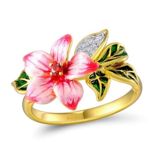 Blaike Charm Colorful Enamel Flower Rings For Women Luxury Yellow Gold Filled Zircon Ring Wedding Party Jewelry Birthday Gifts