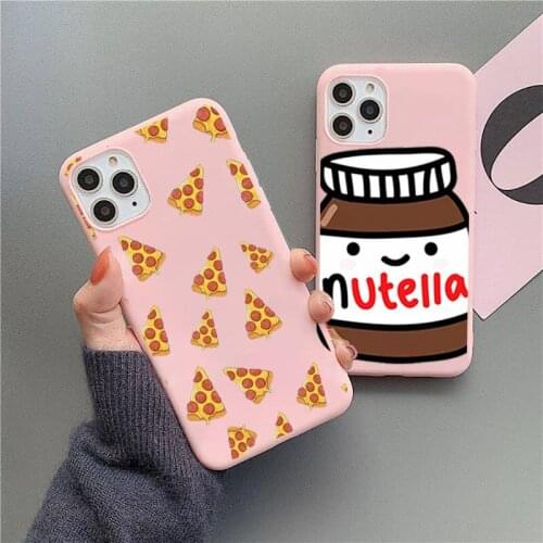 Funny food Chocolate Nutella Printed Pizza Phone Case Candy Color Pink for iPhone 11 pro XS MAX 8 7 6 6S Plus X 5S SE 2020 XR