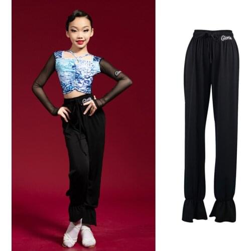 Black Latin Dance Pants Girls Ballroom Practice Wear Cha Cha Dance Outfit Stage Costume Designer Clothes Tap Dance Wear JL3038