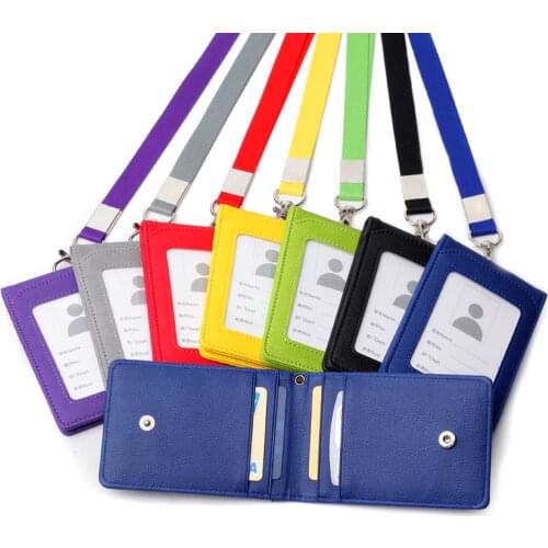 Unisex Solid Color Card Holder Neck Strap with Lanyard Badge Holder Staff Identification Card Bus ID Holders Credit Card Holder