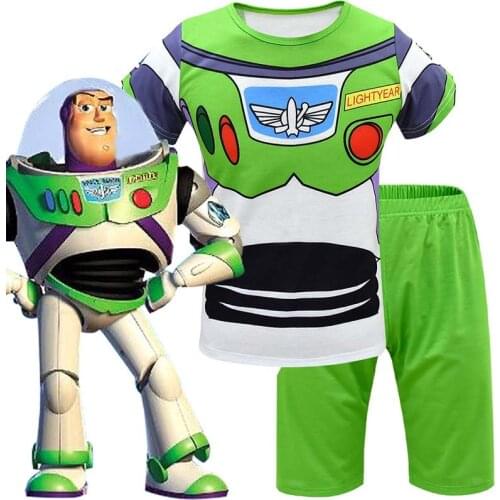 Toy Story Cartoon Children Short Sleeve T-shirt Pants Set Beach Shorts Cotton Buzz Lightyear Suit Kids Boy Girl Summer Clothes