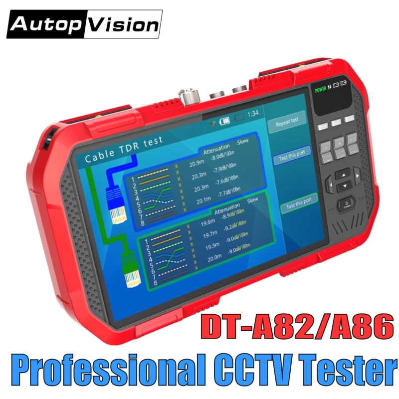 DT-A86 7 Inch H.265 4K Network HD IP TVI CVI AHD CVBS CCTV Camera Tester Monitor+TDR Cable Test+Multimeter+Laser Power Meter