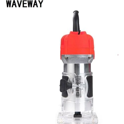 WAVEWAY 220V / 110V 650W Woodworking Electric Trimmer Wood Milling Engraving Slotting Trimming Machine Hand Carving Wood Router