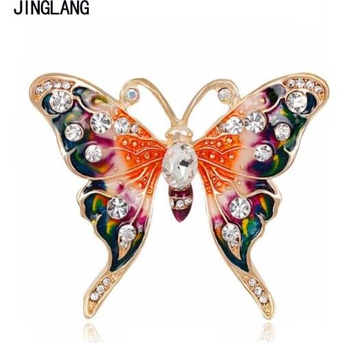 JINGLANG Gold Color Fashion Metal Animal Brooches Pins Multicolor Enamel Butterfly Brooches For Women Clothes Decoration Jewelry