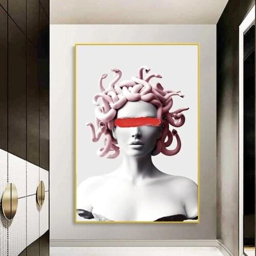 Pink Medusa Cover Eyes Canvas Art Posters and Prints Vaporwave Sculpture Of Medusa Canvas Paintings on the Wall Art Pictures