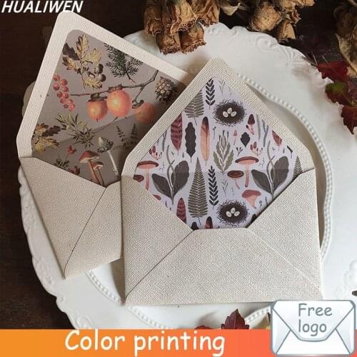 5pcs Lined Vintage Western Linen Textured PaperNatural Grass Series Lined Pattern Wedding Invitation Envelope Gift Envelope