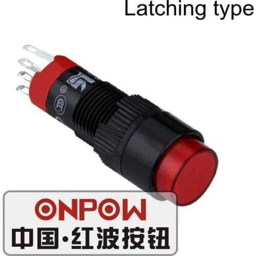 ONPOW 10mm 1NO1NC Red/Green/Blue/Yellow/White lighted Latching on/off Round Plastic Push button Switch (LAS3Y-11Z) CE,ROHS