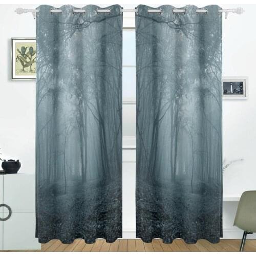 Forest Night Curtains Drapes Panels Darkening Blackout Grommet Room Divider for Patio Window Sliding Glass Door 55x84 Inches