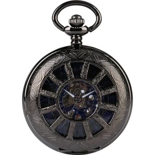 Retro Mechanical Pocket Watch Classic Hollow Skeleton Hand Wind Male Clock Steampunk Pendant FOB Chain Watches Reloj De Bolsillo