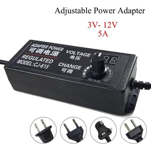 3-12V 5A Multi-function Adjustable Power Adapter DC Adapters With Display Screen Voltage Regulated Power Supply For LED Lights