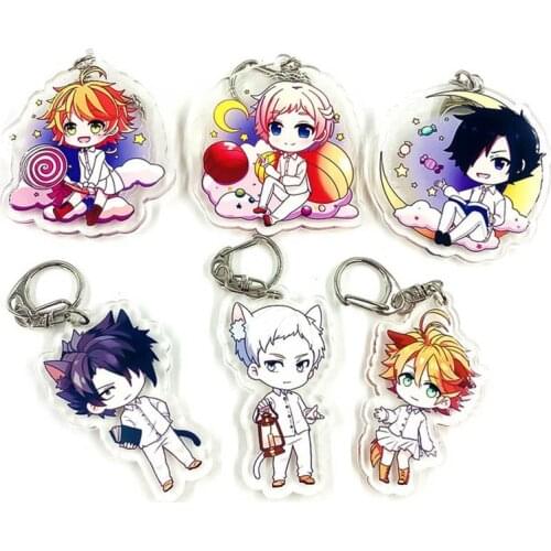 Fashion Anime The Promised Neverland Yakusoku No Neverland Keychains Double-sided Acrylic Pendant Keyring