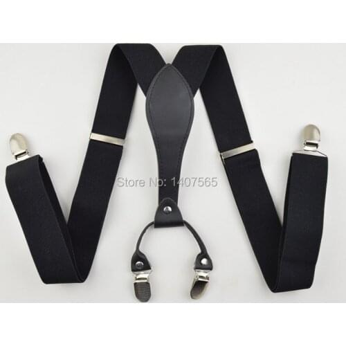 Mens/women 3.5cm width Adjustable Clip-on solid Black suspenders