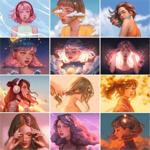 HUACAN 5D DIY Picture By Numbers Girl Figure Wall Art Unique Gift HandPainted Painting By Number Flower For Living Room