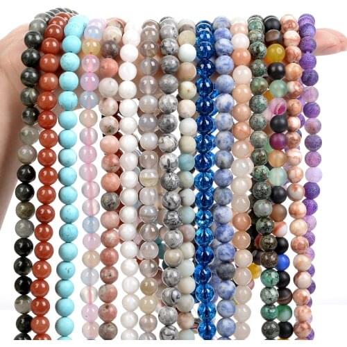 Natural Stone Beads Malachite Amazonite Stripe Agate Tiger Eye Angelite Jasper Beads For Jewelry Making DIY Bracelet Accessories